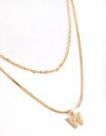Letter W Gold Plated Layered Initial Necklace